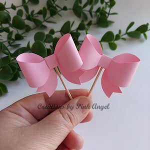 3D Pink Bow Cupcake Toppers, She&#39;s Tying the Knot Bridal Shower, SET of 5 Choose Your Color