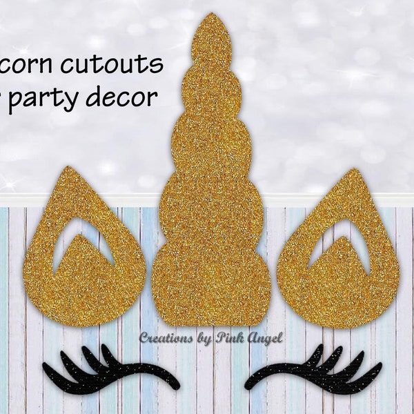 Unicorn Cutouts Horn Ears and Lashes for Party Decor, Gold Glitter Unicorn Horn Eyelashes and Ears for DIY Projects