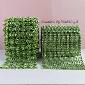 1, 2 Yards Green Diamond Mesh Wrap Ribbon, Decorative Diamond Faux Rhinestone Mesh by the Yard