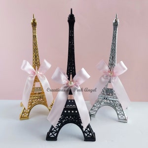 10" Paris Eiffel Tower Centerpiece With Bow Decoration, 1 Tower Included