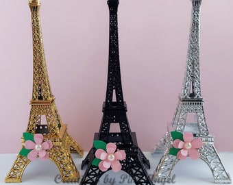 10 inch Eiffel Tower Centerpiece With Flower Decoration, 1 Tower Included