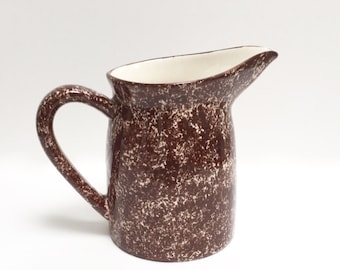 Vintage brown spongeware pitcher by Los Angeles Potteries | retro water pitcher | brown vase | mid century ceramics