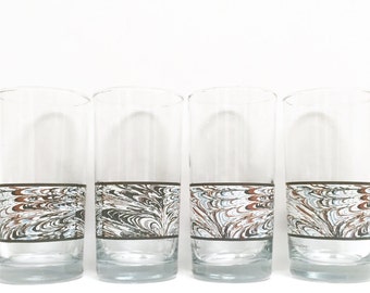 Marble patterned tumblers, set of 4 | vintage Anchor Hocking glasses | iced tea glasses| highball cocktail glasses | marbleized