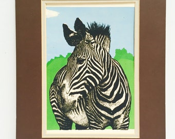 Zebra art | screen print | children's decor | colorful art | animal art | black, white and green | safari