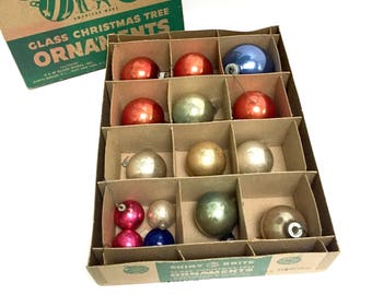 Vintage glass ornaments in assorted sizes and colors | 1.25"-2.5" | Shiny Brite | gold, blue, red, pink, green | vintage holiday | Christmas