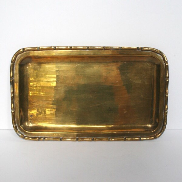 Small vintage brass tray with bamboo details