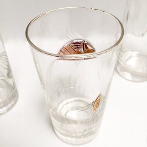 Mid century gold fish ice bucket and tumblers 4 etched and golden glasses ice bucket set vintage barware set image 3