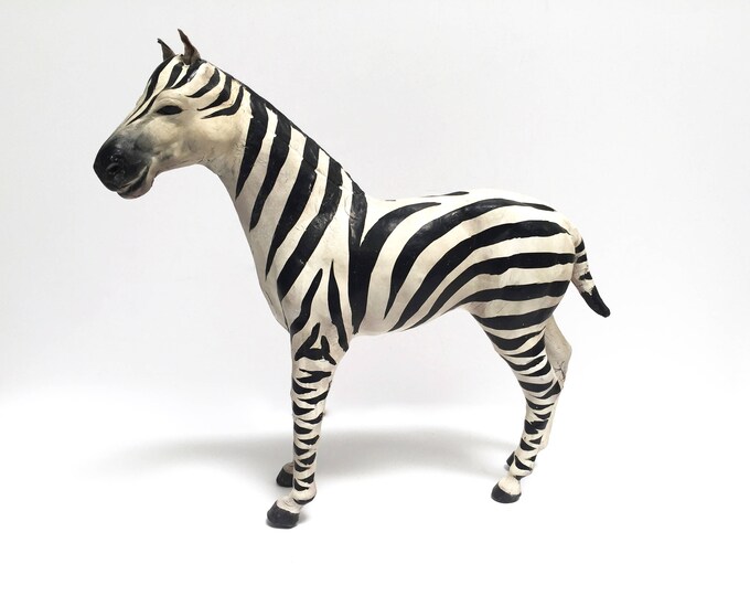 Vintage Handpainted Zebra Figurine Paper Mache Zebra Safari Animal