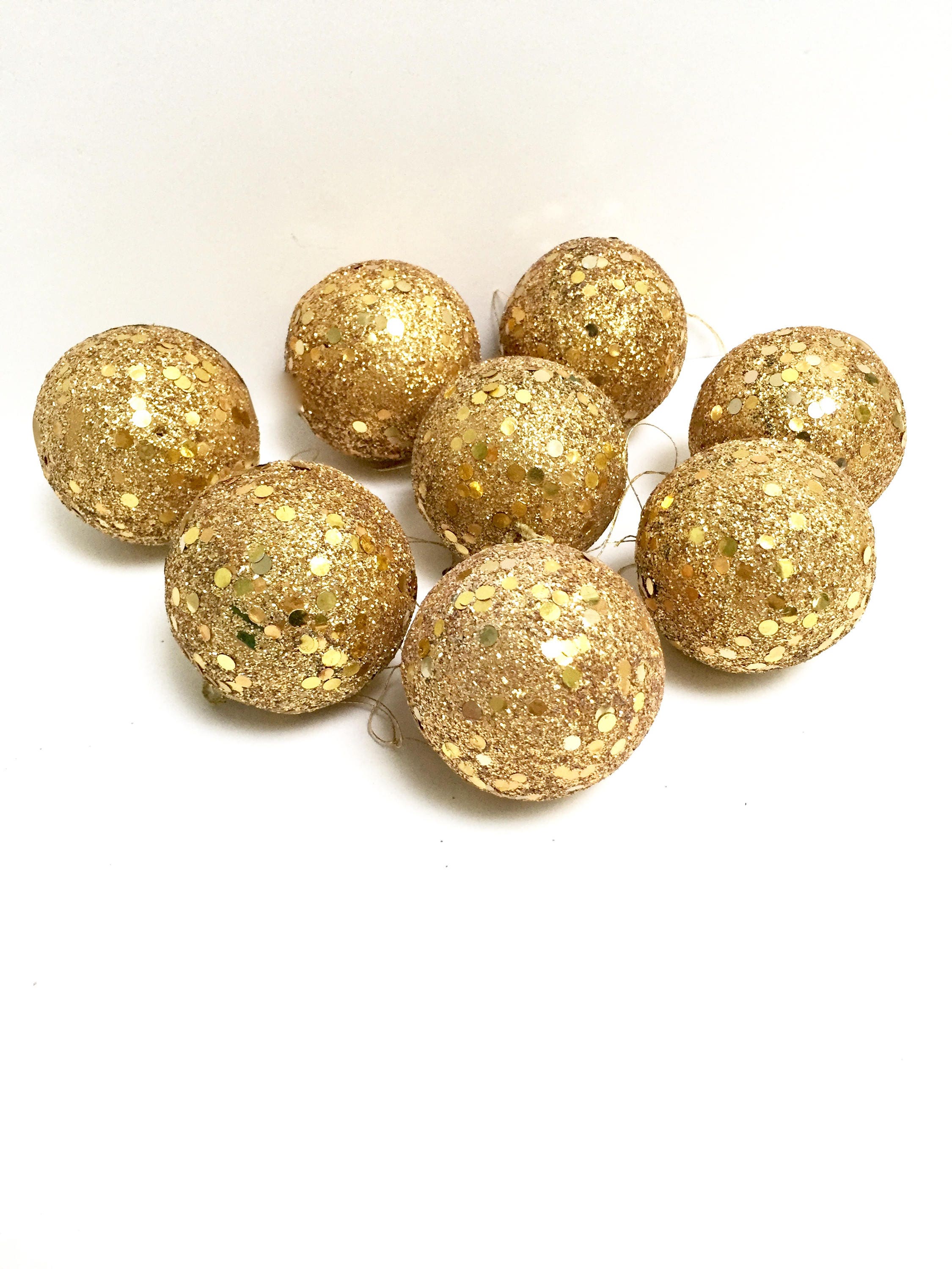 Gold Glitter Ball Ornaments Set of 8 Spangle Decoratel Etsy