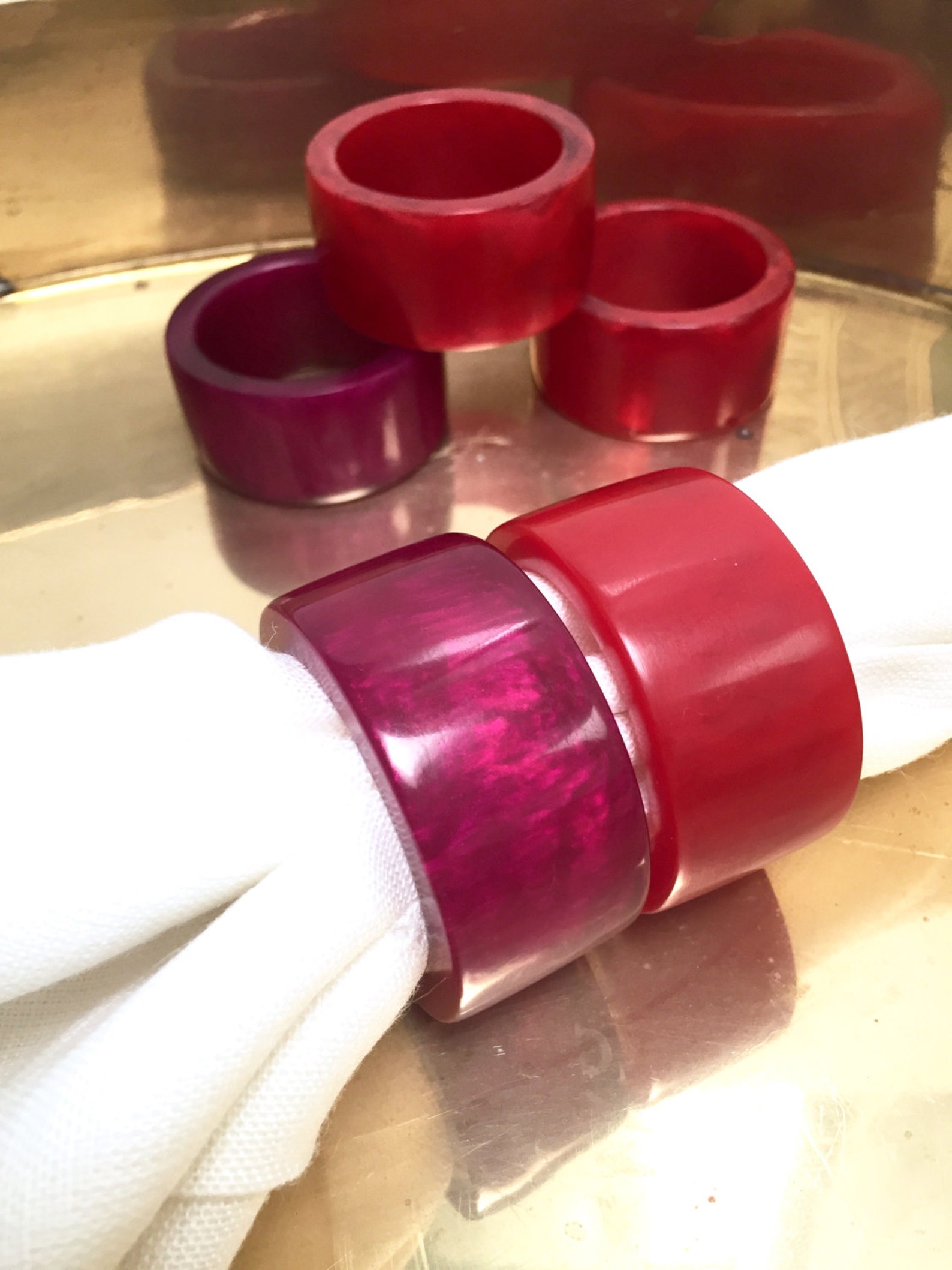 Red and Purple Acrylic Napkin Rings, Set of 5 Marbled Napkin Rings ...