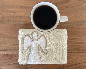 Handmade Yarn Art Mug Rug: Christmas Angle Hooked Coaster, Special Gift