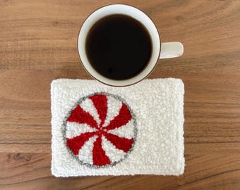 Handmade Yarn Art Mug Rug: Christmas  Hooked Coaster, Special Gift