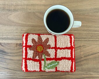 Handmade Flower Mug Rug: Hooked Yarn Coaster, Friend Gift