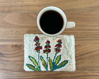 Handmade Yarn Art Mug Rug: Floral Design, 5x7 in