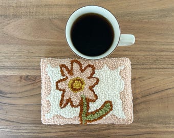 Handmade Yarn Art Mug Rug: Floral Design, 5x7 in