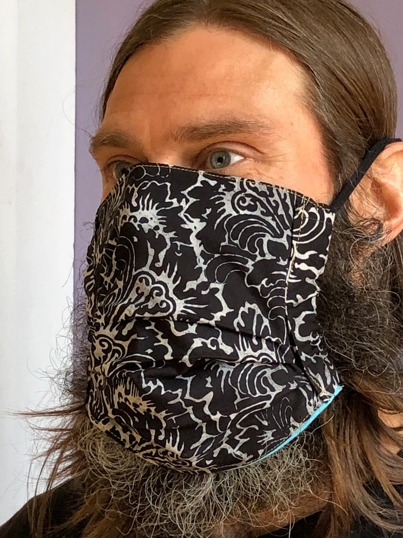 XL Face Mask for Bearded Men. Black & White Batik. Etsy