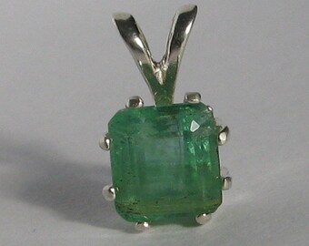 Emerald 1.48 carat natural Zambia octagon gemstone & pendant sterling silver 925 jewelry