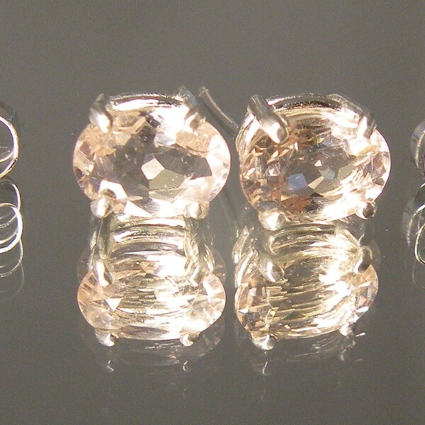 Morganite 1.65 carat natural genuine oval cut  stud earrings sterling silver 925 jewelry