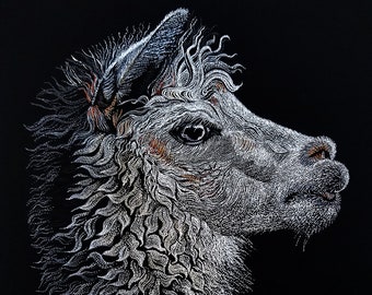 Fine Art Print of Pointillism Illustration: Grey Alpaca by Christie A. Langley