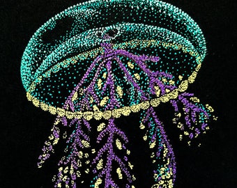 Fine Art Print of Pointillism Illustration: Deep Sea Jellyfish by Christie A. Langley