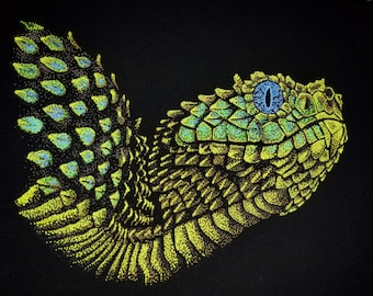 Fine Art Print of Pointillism Illustration: Yellow Green Viper by Christie A. Langley
