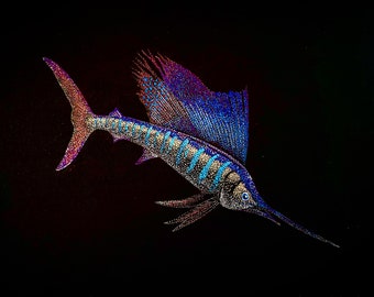 Fine Art Print of Pointillism Illustration: Sailfish by Christie A. Langley