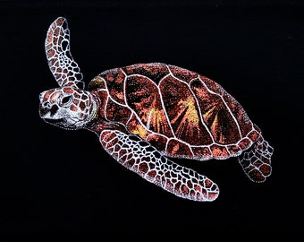 Fine Art Print of Pointillism Illustration: Sunset Sea Turtle by Christie A. Langley