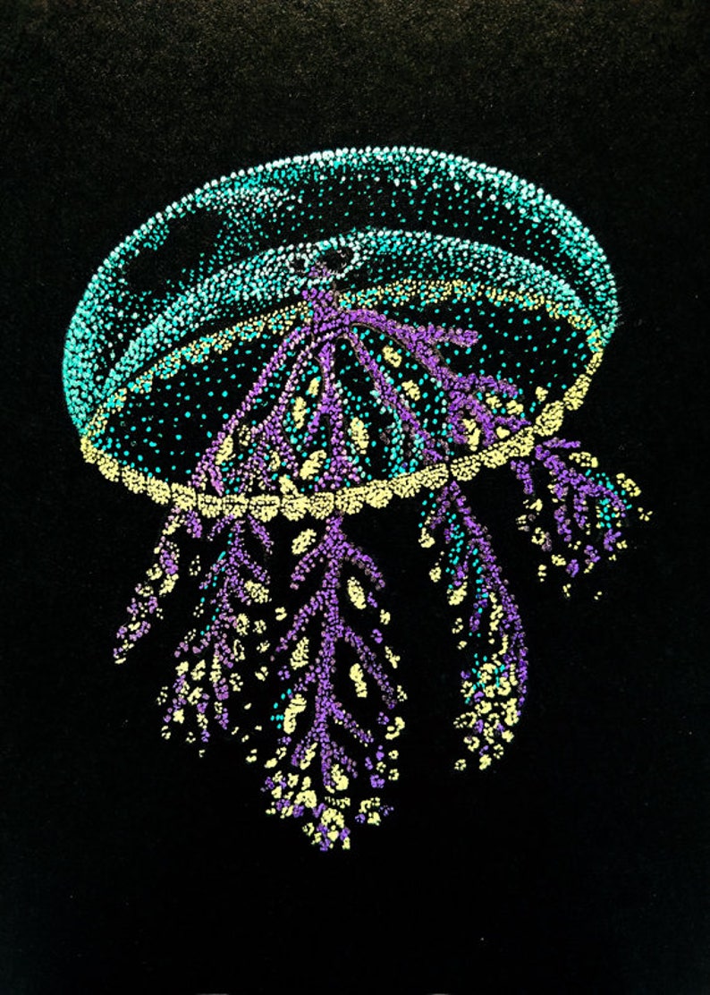 Fine Art Print of Pointillism Illustration: Deep Sea Jellyfish by Christie A. Langley image 1