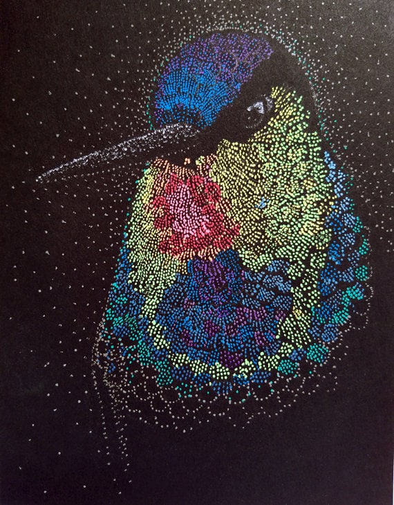 Fine Art Print of Pointillism Illustration: Hummingbird by | Etsy
