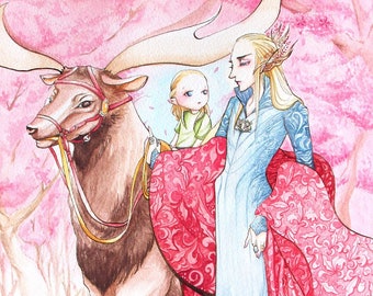 Thranduil and Baby Legolas in Sakura forest - Card