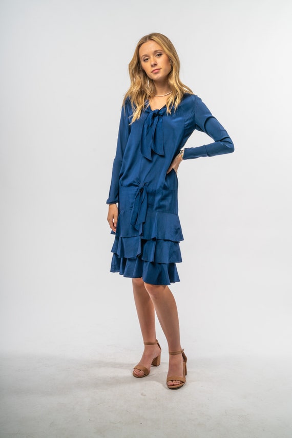1920’s Navy Silk Drop Waist Dress