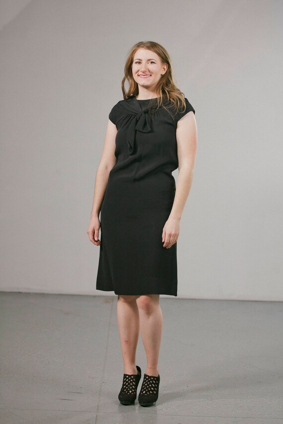 black dress with tie in front