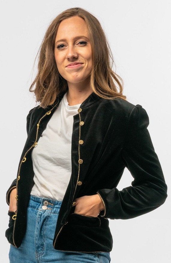 1960s Black Velvet Military Jacket