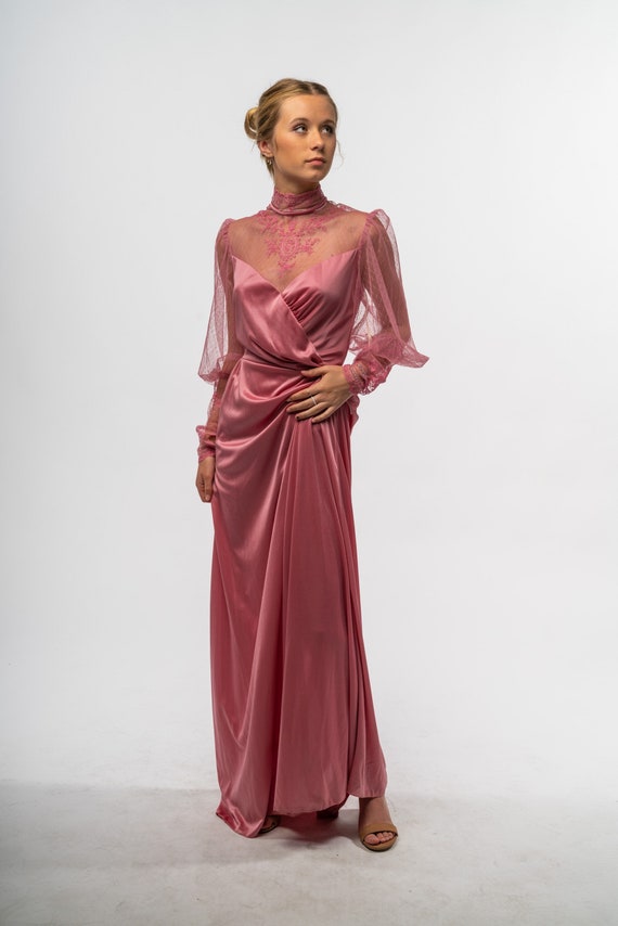Vintage Victorian Mauve Dress with Bell Lace Sleev