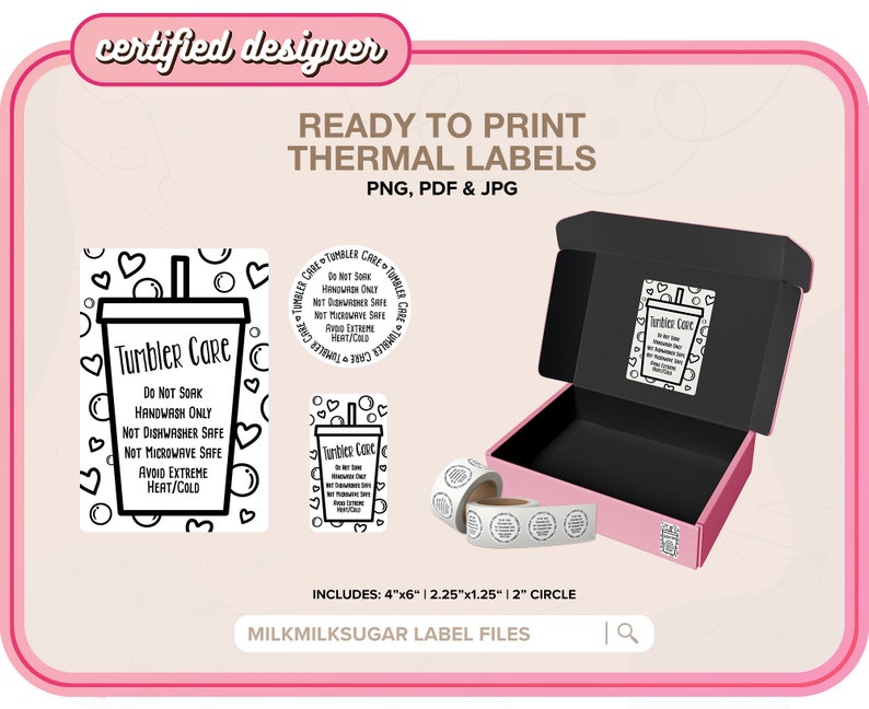 TUMBLER CARE Thermal Printer Labels for Rollo, Munbyn or Epson, Box