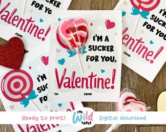 LOLLIPOP VALENTINE, I'm A Sucker For You Valentine, Kids Valentine, Sucker Valentine, Cute Valentine, Printable Valentine | The Wild Three