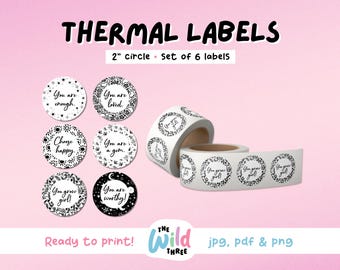AFFIRMATION SET Thermal Printer Labels for Rollo, Munbyn or Epson, Box Labels, Rollo Labels, Thermal Stickers Download | 2in Circle Labels