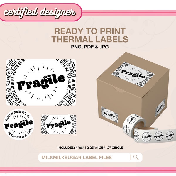 FRAGILE Thermal Printer Labels for Rollo, Munbyn or Epson, Box Labels, Rollo Labels, Thermal Stickers Download | Please Be Gentle