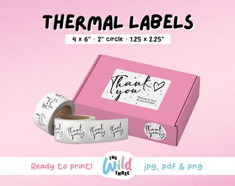 THANK YOU Thermal Printer Labels for Rollo, Munbyn or Epson, Box Labels, Rollo Labels, Thermal Stickers Download | Thank You Heart