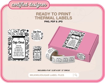TUMBLER CARE Seashells Thermal Printer Labels for Rollo, Munbyn or Epson, Box Labels, Rollo Labels, Thermal Stickers Download | Cup Care