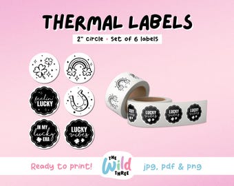 LUCKY CIRCLE SET Thermal Printer Labels for Rollo, Munbyn or Epson, Box Labels, Thermal Stickers Download | 2in Round Thermal Labels