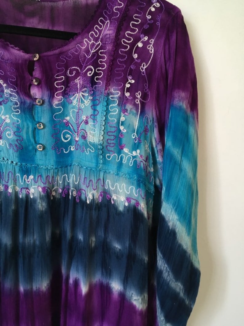Vintage 90s MAGICAL TIEDYE EMBROIDERED Minidress Magical Tie Dye Slouchy Sundress Easy Breezy Byron Bay Style Free Size