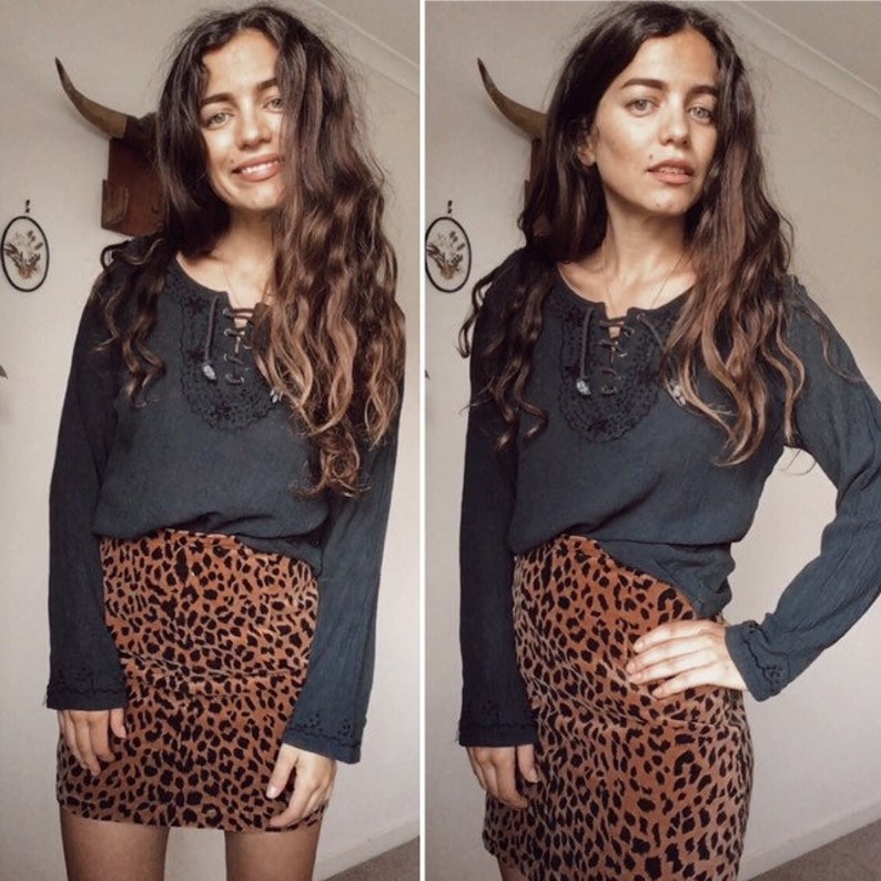 Vintage 70s HIPPIE GAUZE BOHEMIAN Lace Up Tunic Black Embroidered Crinkle Cotton Gypsy Blouse Size S