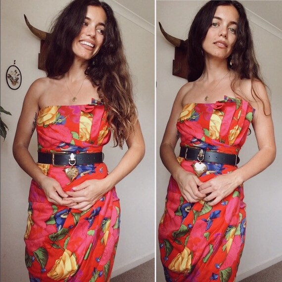 Vintage 80s // STRAPLESS PARTY DRESS // Bold Flora