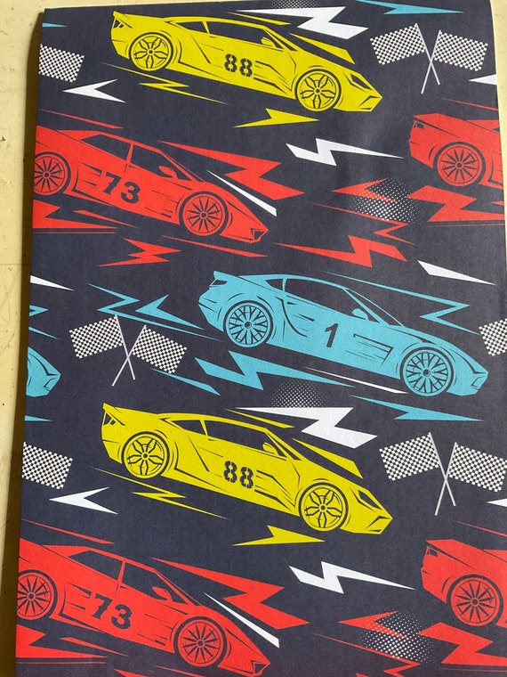 Race Cars Wrapping Paper. Cars Folded Wrapping Paper. Racing Cars Paper. Fast Cars Gift Wrap 68X50cm