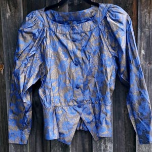 Vintage Christian Dior Pret A Porter Silk Blouse Blue and Gold Size Large