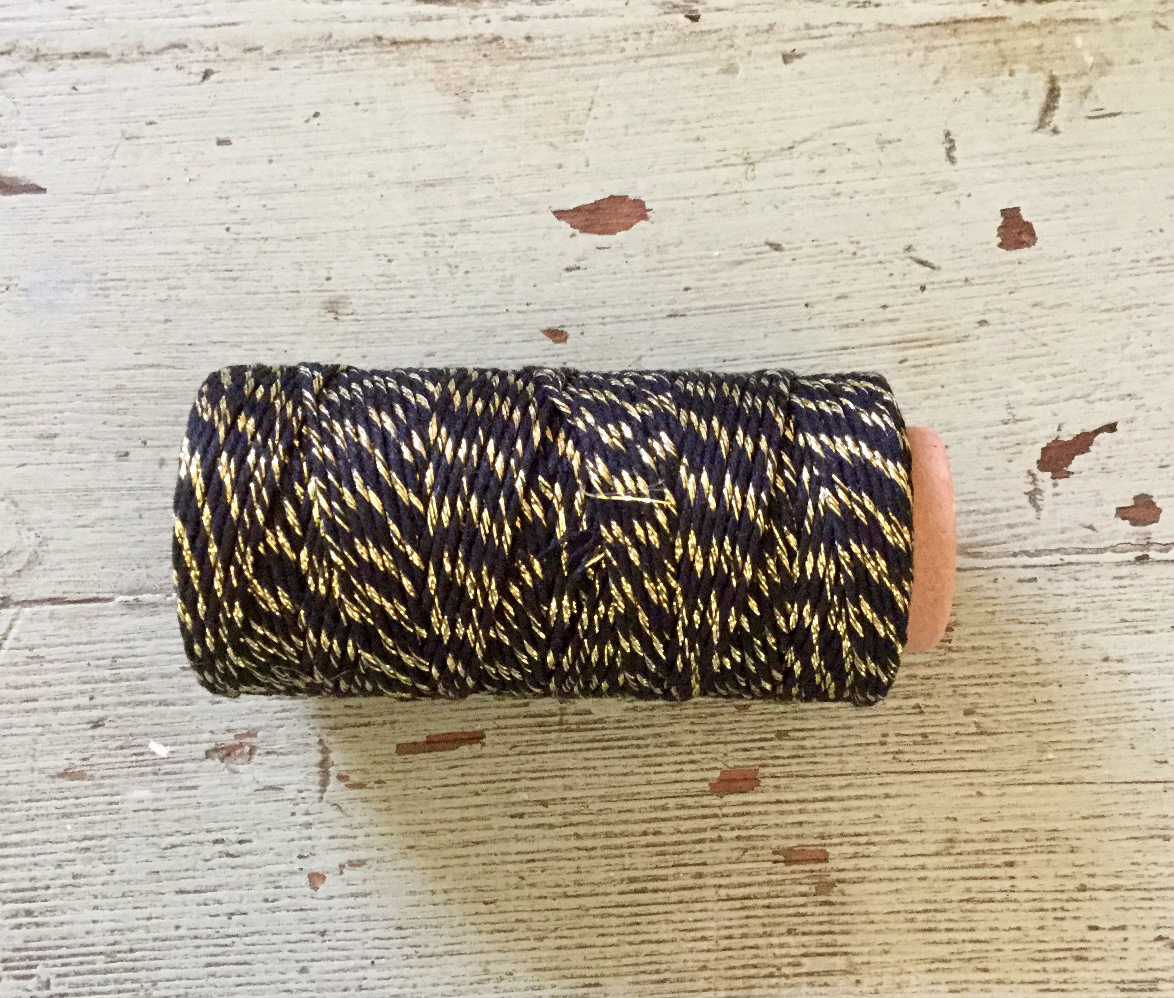 Bakers Twine Black and Gold, 50 Meters Cotton Bakers Twine. Gold and