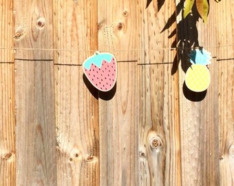 Long Fruit Theme Wood Bunting Banner.  Summer Fruit Decor. Wood Bunting or Banner. Birthday Bunting. Party Bunting. Kids Bedroom Decor