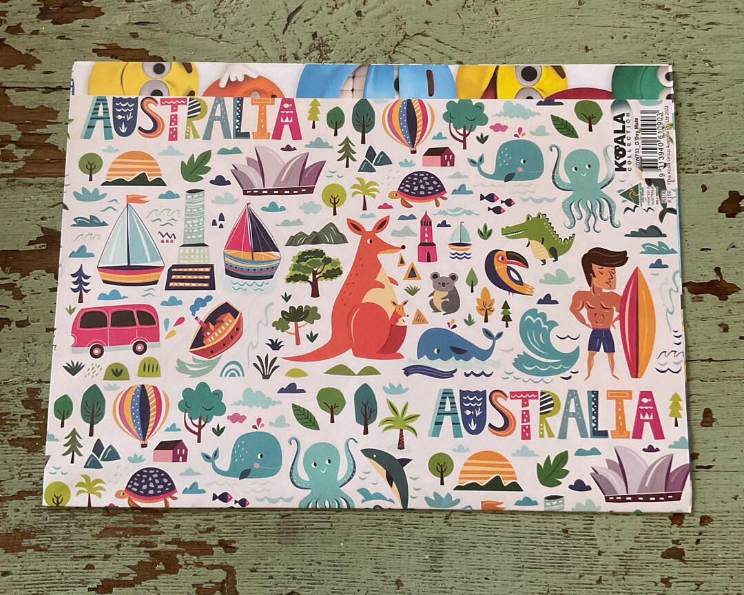Australia Theme Wrapping Paper. Australia Birthday Folded Wrapping