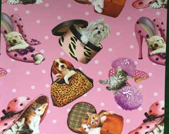 Papel de regalo con diseño de cachorros y gatitos. Papel de regalo plegado con diseño de perros y gatos. Papel de regalo. Papel de regalo con diseño de gatitos. Papel de regalo de cumpleaños (68 x 50 cm).
